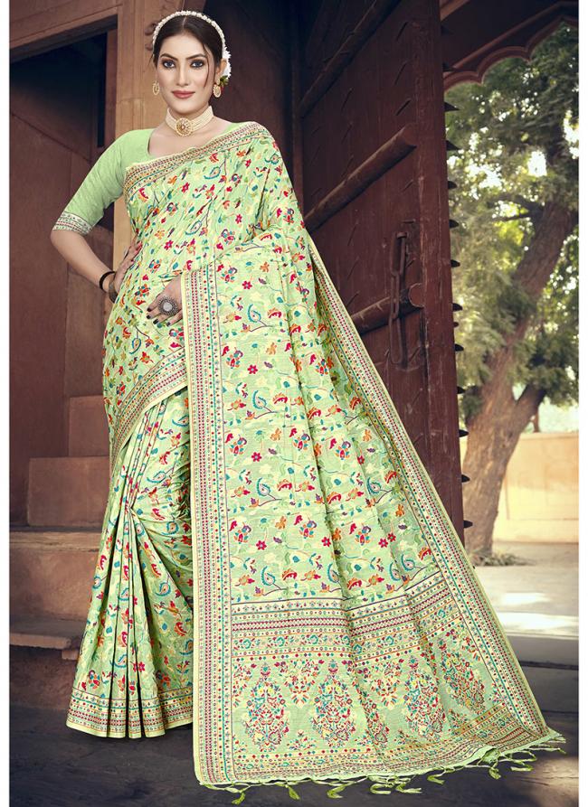 Art Silk Pista Green Festival Wear Weaving Saree